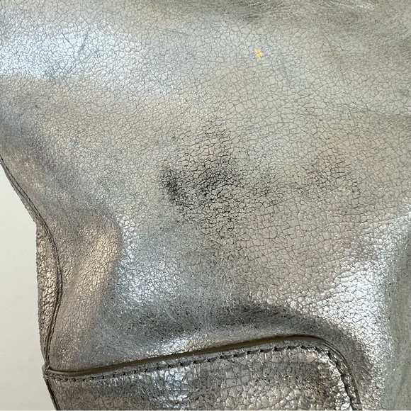 TORY BURCH Bombe Metallic Silver Shimmer Crackled Leather Shoulder Bag Tote - Picture 12 of 15